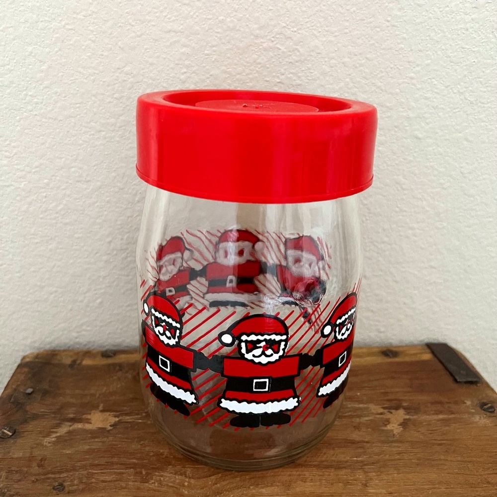Vintage Carlton Glass Christmas Santa Glass Jar Made in the USA